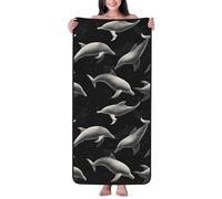 GVYGVY Serviettes de bain en coton pour salle de bain - Serviettes en microfibre pour le corps - Imprimé dauphins noirs - Serviette de plage douce à séchage rapide pour voyage, maison, plage - 68,6 x