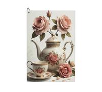 GVYGVY Serviettes de golf pour homme et femme - 61 x 40,6 cm - Motif tasse à thé rose n°989 - Serviette absorbante à séchage rapide pour balle de nettoyage et sac de club - Accessoires avec mousqueton