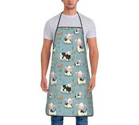 GVYGVY Tabliers de chef pour homme et femme - Tablier à bavette mignon imprimé vache floral résistant à l'huile pour la cuisine ou le barbecue