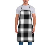 GVYGVY Tabliers de chef pour homme et femme - Tablier à carreaux de buffle blanc et noir imprimé résistant à l'huile pour la cuisine ou le barbecue