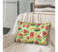 GVYGVY Taie d'oreiller en soie pour cheveux et peau, housse de coussin douce et confortable avec fermeture éclair pour homme et femme - Motif dessin animé pastèque glacée et glacée - Taille standard