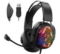 Gvyugke Casque Gaming PS5, Écouteurs Gaming avec Fil, Casque PS5 pour PC, Portable, USB avec Fil de Microphone, Casque pour Jeux avec Lumière RGB pour Console PS4/PS5