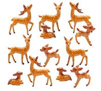 GW Box Lot de 12 mini rennes de Noël - Mini cerf de Noël - Figurines d'animaux de la forêt réalistes - Pour décoration de village de Noël