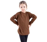 GW CLASSY OUTFIT T-shirt à manches longues pour enfants et filles, couleur unie, t-shirt basique pour l'école pour enfants, t-shirt à col rond uniforme pull taille UK, marron, 13-14 ans