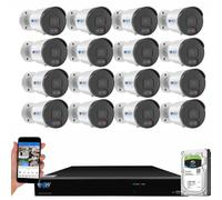GW Security Système de caméra de sécurité 4 K NVR H.265, microphone intégré résistant aux intempéries HD 2160p 4K IP PoE, connexion Code QR , Bullet Camera System, 16 Camera System