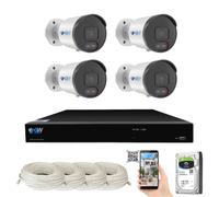 GW Security Système de caméra de sécurité 4 K NVR H.265, microphone intégré résistant aux intempéries HD 2160p 4K IP PoE, connexion Code QR , Bullet Camera System, 4 Camera System