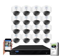 GW Security Système de caméra de sécurité PoE à 32 canaux 12 MP 4K @ 30 fps avec microphone étanche AI Dome Camera 16 x 12 MP (4512 x 2512P) IP Vision nocturne couleur étanche avec microphone AI, 10