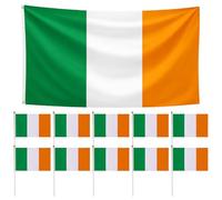 GWAWG 1 grand drapeau irlandais 10 petits drapeaux à main pour la Saint-Patrick Décorations pour fêtes Accessoires pour bars irlandais pour la Saint-Patrick