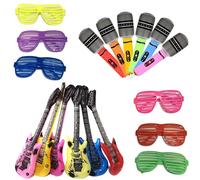 GWAWG 18 Pièces Party Supplies Gonflable Instrument Gonflable,6 Guitare Gonflable 6 Micro Gonflable 6 Lunettes Amusantes,Decoration Dete De La Musique,Les Jeux Gonflables Des Enfants Des Annee 80