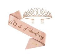 GWAWG 2Pièces 60 et fabuleux ensemble de ceinture de couronne d'anniversaire, 60e anniversaire Tiara, 60e anniversaire couronne décorative, Sweet 16ème anniversaire décoration pour 60e anniversaire fe