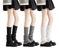 GWAWG 3 Paires de Jambières, Manchettes Tricotées 80s pour Filles Dames, Manchettes Noirs Blancs Grises, Hiver Plain Côtelées Chaudes pour Patinage sur Glace Yoga Fête Danse
