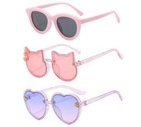 GWAWG 3 pièces ensemble de lunettes de soleil pour les filles, brillant coloré mignon Cat Heart forme Funky lunettes de soleil set, lunettes de protection pour bébé, Kids Summer Party must dress up