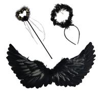GWAWG 3PCS Children's Angel Wings Black,Angel Devil Fairy Costume Accessoires,Accessoires pour costume d'ange,Ailes d'ange en plumes,Ailes d'ange Cupidon,ailes d'ange enfant Pour carnaval, anniversair