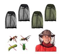 GWAWG 4 PCS Mosquito Head Net Nylon Moustiquaire Amovible Chapeaux de Fine Mesh Insect Netting pour Le Voyage la Randonnée Camping l'escalade,Noir et Vert
