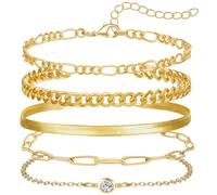 GWAWG 5 Pièces Bracelet Femme en Or 14K et Acier Inoxydable, Lot de Bracelets Serpent et Figaro Réglables - Ensemble de Bijoux Élégants pour Femmes et Filles
