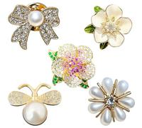 GWAWG 5PCS Broche Strass Corsae De Boutons, Camélia Alliage Broche Pin De Sécurité, Fleurs En Cristal Strass Clair Pour Vêtements, Manteau, Jeans, Foulards Décoration De Noce, Occasion Sociale