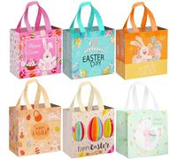 GWAWG 6 Sacs Fourre-Tout de Pâques en Non-Tissé Réutilisable, Imperméables avec Impressions Lapin Œuf pour Chasse aux Œufs et Emballage Cadeau