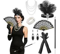 GWAWG 7PCS Accessoire Année 20 Femme, Gatsby Costume Set,Accessoire Charleston Femme pour La Mascarade Halloween Noël (Noir Blanc)