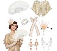 GWAWG Accessoire Année 20 Femme,Great Gatsby Accessoires Set?Charleston Accessoires Femme pour Mascarade Noël Mardi Gras Halloween (champagne gold)