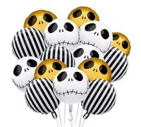 GWAWG Ballons d'Halloween avec Tête de Mort, Ballons en Mylar Rayé Noir et Blanc, Tête de Mort avec Visage Souriant Blanc et Doré, Le cauchemar de Jack pour Décorations de fête de Halloween