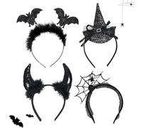 GWAWG Bandeaux d'Halloween,Chauve-Souris Araignée Sorcière Diable Cornes Bandeau pour Enfants Adultes Halloween Couvre-Chef Cosplay Déguisement Accessoires de Costume (4, one size)