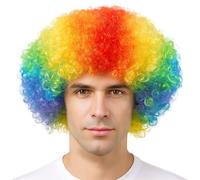 GWAWG Coloured Afro Wigs,Fun Curly Hair,Fancy Dress Accessories for 60s 70s 80s Disco Costume,Rainbow Wigs for Men Women