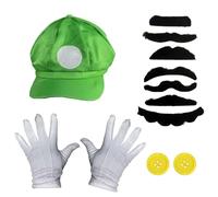 GWAWG Costumes Mario Luigi, Chapeau Mario Luigi Chapeau Moustache Gants Blancs Accessoires de Costume Mario Bros Déguisements pour Adultes Enfants Halloween Carnaval Cosplay Anniversaire La Fête