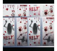 GWAWG Deco Porte Halloween,10 PCS Decoration Halloween Fenetre Zombie,Autocollants D'Impression de Main Sanglante,Deco Fenetre Halloween,pour Fenetre,Porte Salle Bain,Miroir
