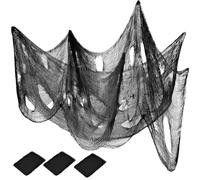 GWAWG Drap Noir Halloween, 3 Pcs Halloween Filet Décorations, Tissu Filet Noir, pour la Maison Fenêtres Mur Fête Extérieure