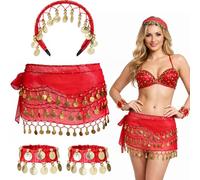 GWAWG Ensemble d'Accessoires de Danse du Ventre Ceinture à Pièces, Bandeau et Bracelets, Idéal pour Spectacles, Zumba et Yoga