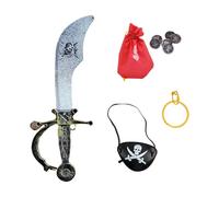 GWAWG Épée de Pirate Enfant avec Cache-œil, Boucles d’Oreilles et pièces d’Or - Accessoires de Pirate pour déguisement, Cosplay, Halloween, Carnaval ou Jeu imaginatif