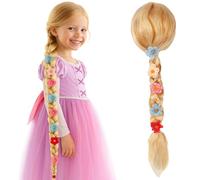 GWAWG Girls Princess Perruque, Perruque de Rapunzel Plaits Blonde Rapunzel blonde, Décorations de fleurs de teinture de cravate costume d'Halloween pour les filles Halloween