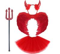 GWAWG Halloween costume de diable rouge avec des ailes cornes fourche jupe tutu, chuté ange tenue, femmes filles Halloween Cospaly robe fantaisie fête masquerade décoration
