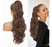 Gwawg Horse Tail Extension, Black hair clip extension, extensions de cheveux, cheveux longs bouclés ondulés avec naturel, doux synthétique, clip extension de cheveux. (light brown)