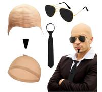 GWAWG Latex Bald Cap for Adults, Latex bareheaded Accessory Set,Bald Head Wig Cap Costume Set for Rapper Cosplay Carnival Fancy Dress