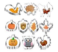 GWAWG Lot de 10 emporte-pièces d'automne en acier inoxydable avec feuilles d'érable, hérisson, citrouille, écureuil, gland, champignon pour fête d'automne