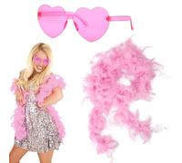 GWAWG Lot de 2 boas en plumes artificielles avec lunettes en forme de cœur, décorations artificielles pour accessoires de danse - 2 m de couleurs disponibles (Pink)