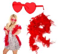 GWAWG Lot de 2 boas en plumes artificielles avec lunettes en forme de cœur, décorations artificielles pour accessoires de danse - 2 m de couleurs disponibles (Red)