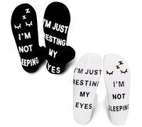 GWAWG Lot de 2 paires de chaussettes fantaisie amusantes pour homme et femme, avec inscription « I'M NOT SLEEPING I'M Just Rest My Eyes », chaussettes en coton avec antidérapantes, cadeaux