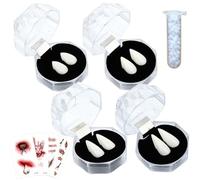 GWAWG Lot de 4 paires de crocs de vampire avec colle adhésive et cicatrices effrayantes - Accessoires de costume d'Halloween (13 mm, 15 mm, 17 mm, 19 mm)