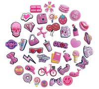 GWAWG Lot de 41 breloques roses stochastique mignon en forme de chaussures pour bracelet, différentes formes de chaussures en forme de croco pour hommes,femmes,cadeaux de d'anniversaire