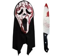 GWAWG Masque Scream, avec Couteau en Plastique Ensanglanté, Masque Ghostface D'Halloween, Accessoire de Costume Effrayant pour Adulte