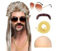 GWAWG Perruque Mullet Années 80 pour Hommes Lot de 4 Perruques Rétro Style Hippie Funky des Années 70/80 Perruque Marron Mullet pour Déguisement, Fêtes, Cosplay et Tenues Extravagantes
