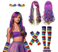 GWAWG Rainbow Wig for Women,70cm Long Curly Rainbow Wig Dress up,Crazy Wig for Women Long Hair for Cosplay Party Costume Festival Outfits