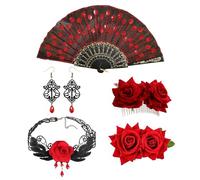 GWAWG Set de 5 PCS Accessoires Fleur Poitrine Aiguilles Décoration Mariée Femmes Roses Accessoires de Cheveux Mariage Pinces à Cheveux Espagnol Pliable Festonné,Correspondre à une Robe Flamenco