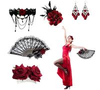 GWAWG Set de 5 PCS Accessoires Fleur Poitrine Aiguilles Décoration Mariée Femmes Roses Accessoires de Cheveux Mariage Pinces à Cheveux Espagnol Pliable Festonné,Correspondre à une Robe Flamenco (B)