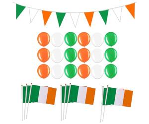 GWAWG St Patricks Day Decorations,10M St Patrick's Day Pennant Banner with 18Pcs Balloons 8 Hand Waved Flags, Irish Green White Orange Triangle Flags for St. Patrick's Day Celebrations