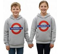 GWCC London Underground Kids Hoodie - Official Licensed TFL Grey Sweatshirt with Chain Stitch Embroidery & Tube Map Hood | Unisex Pullover Hoodie 1 to 13 Years