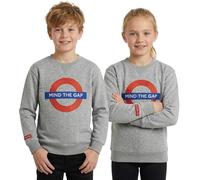 GWCC London Underground Sweat-shirt Mind The Gap pour enfants, unisexe, broderie en point de chaîne, bleu marine et gris, âge 1-13 ans, gris, 11-13 ans