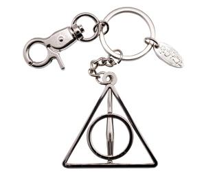 GWCC Porte-clés officiel Harry Potter Les Reliques de la Mort fabriqué en argent chromé et comprend les trois symboles des Reliques de la Mort, Doré/argenté